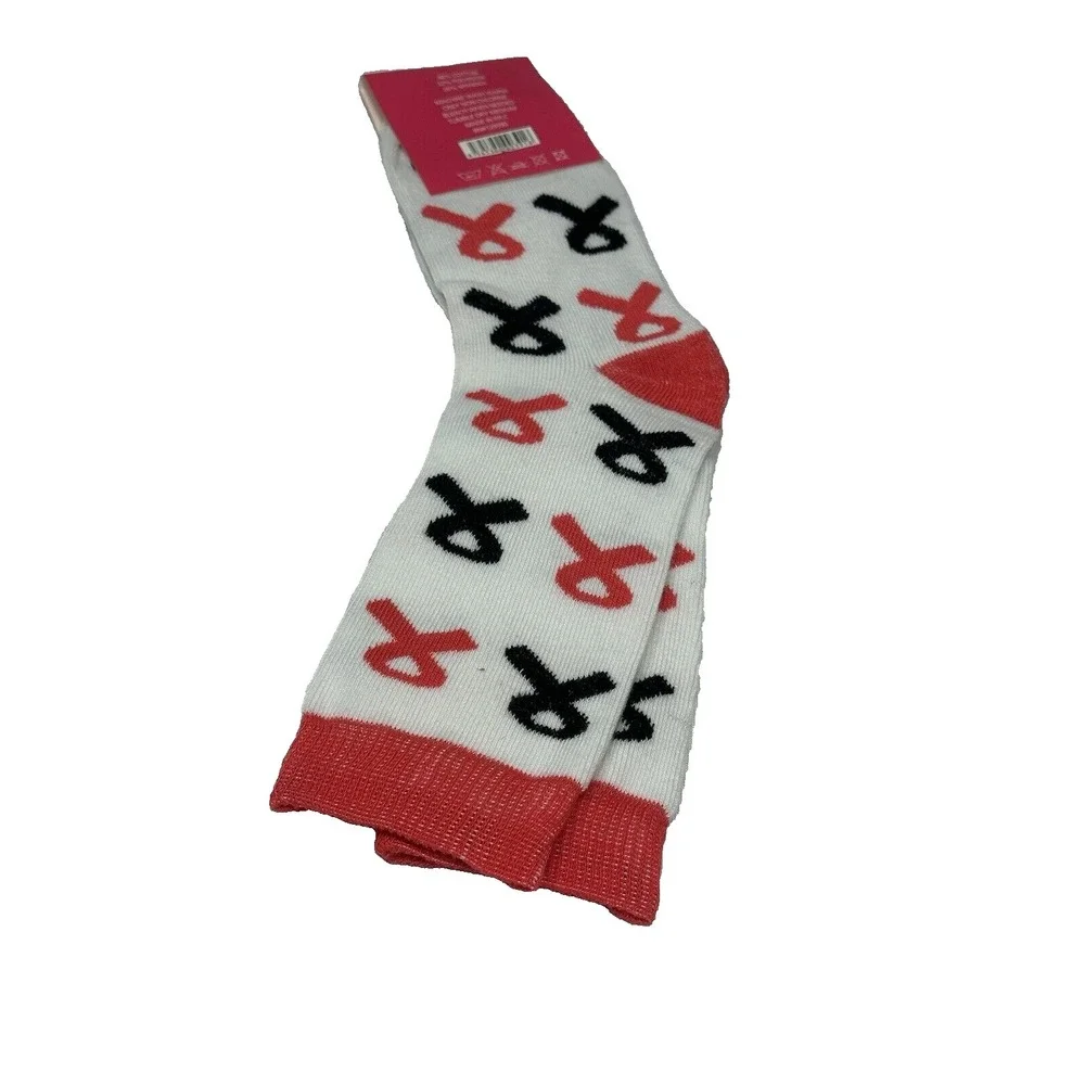 LA moda womens high crew sock shoe size 4-10 sock size‎ 9-11 pink black ribbon